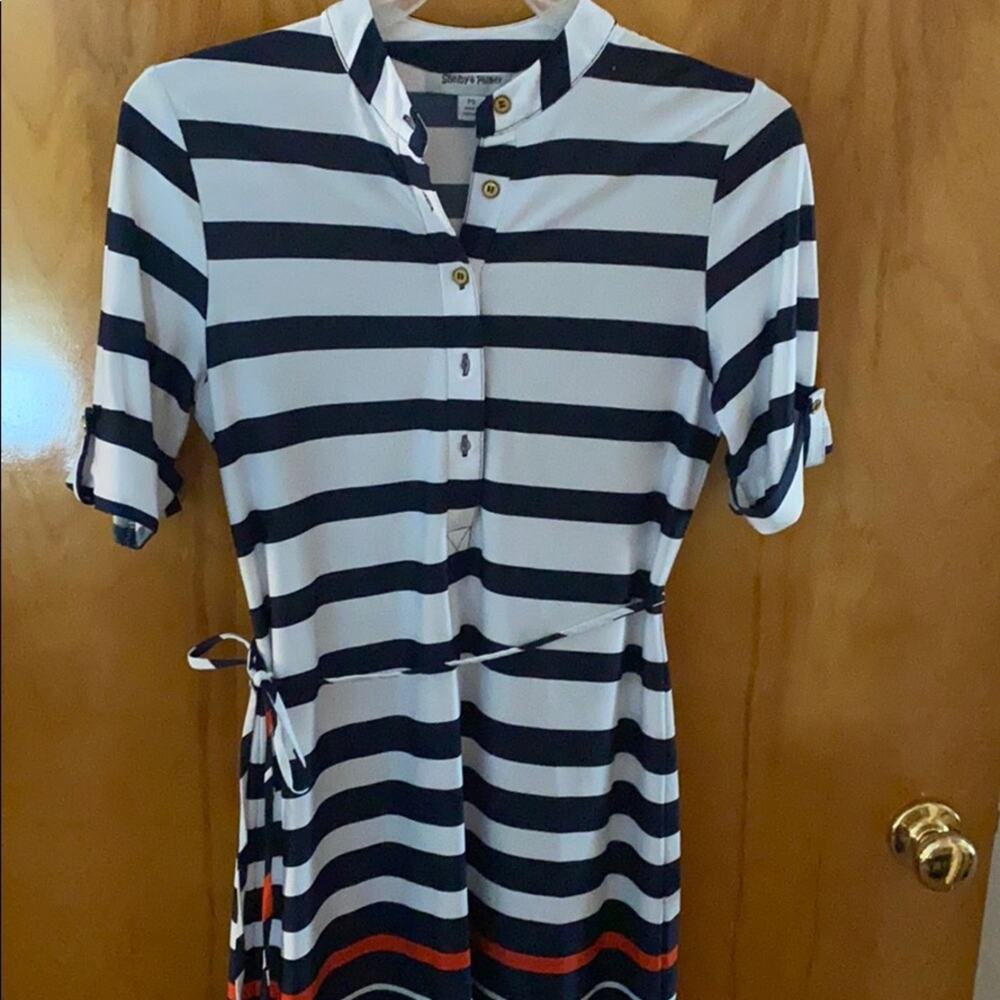 Nautical color dress with cloth belt - PS